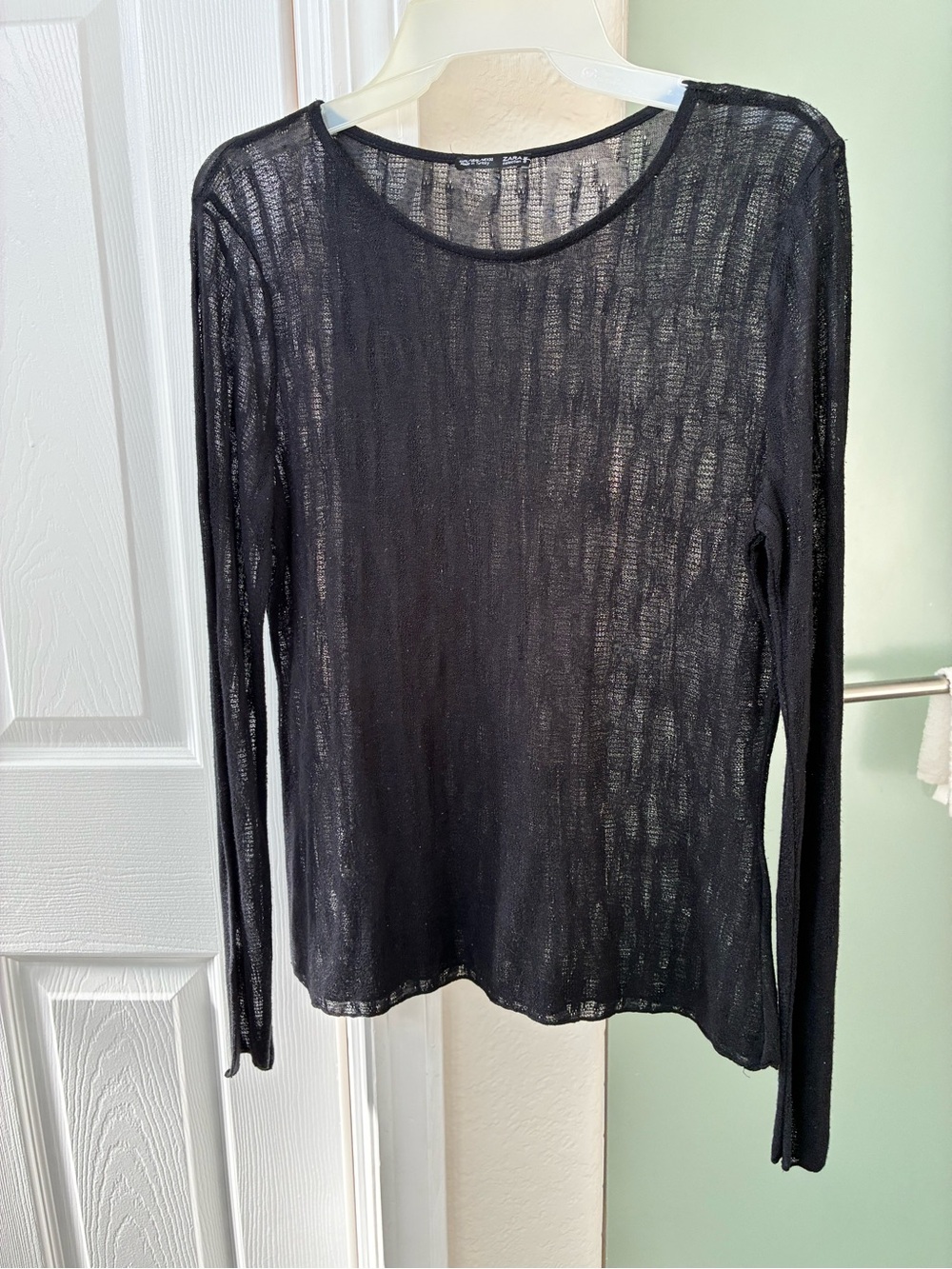 Zara Black Sheer Long-Sleeve Lace Top